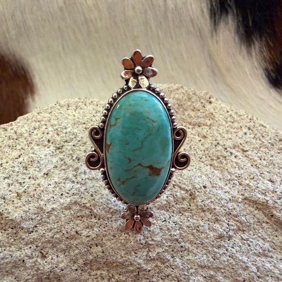 Hand Crafted Jewelry - ❤️ Arizona Turquoise Navajo Style Statement Decorative Sterling Sz 7 Ring 8.1Gm
